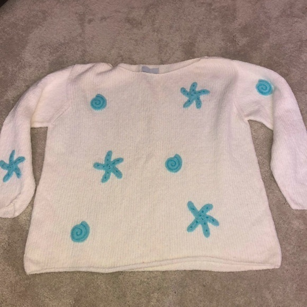 Monterey Bay Vintage‎ Handknit Sweater Medium Starfish Coastal Granny Core